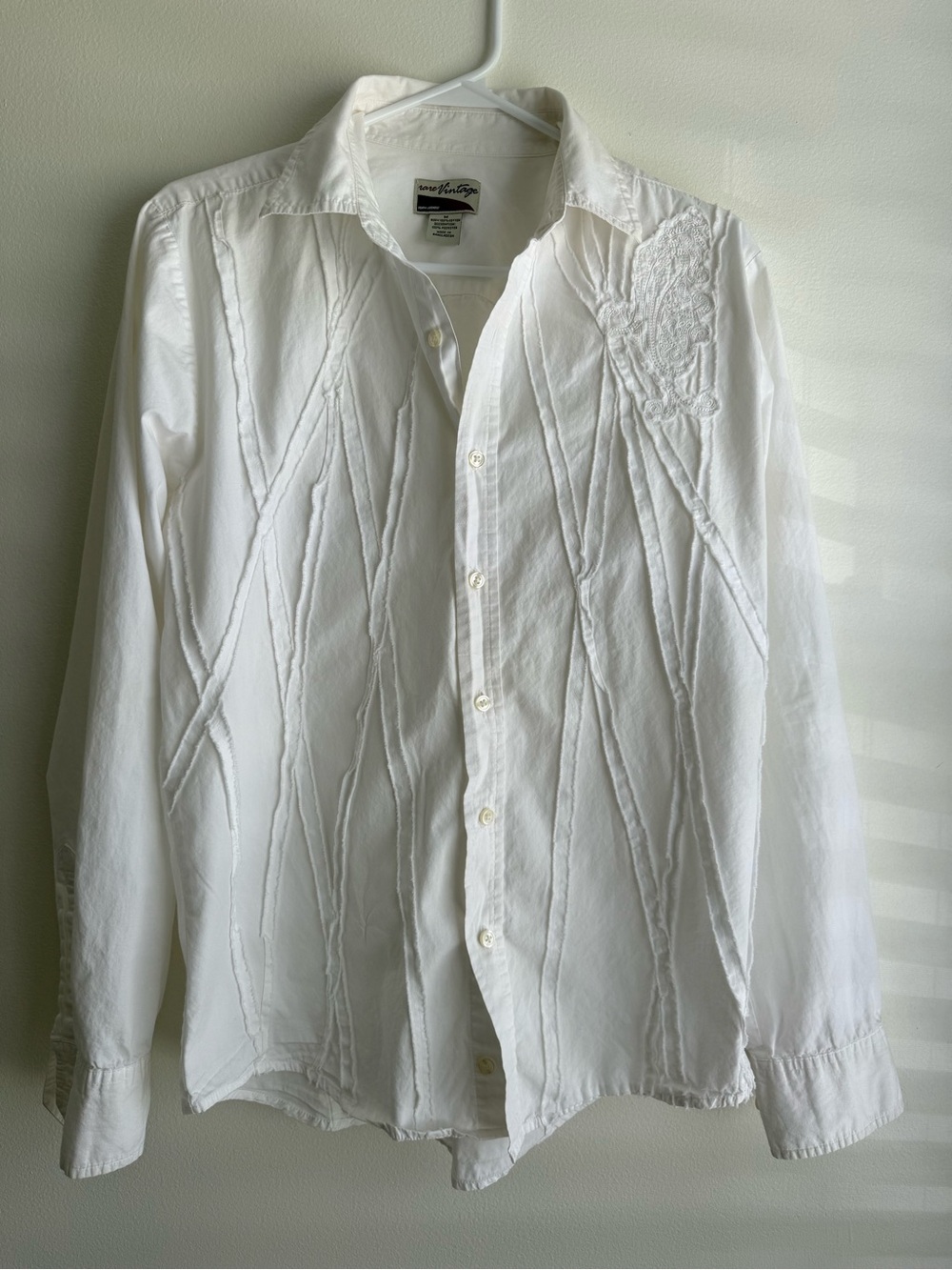 Rare Vintage Unisex White Textured Embroidered Cotton Shirt sz.M